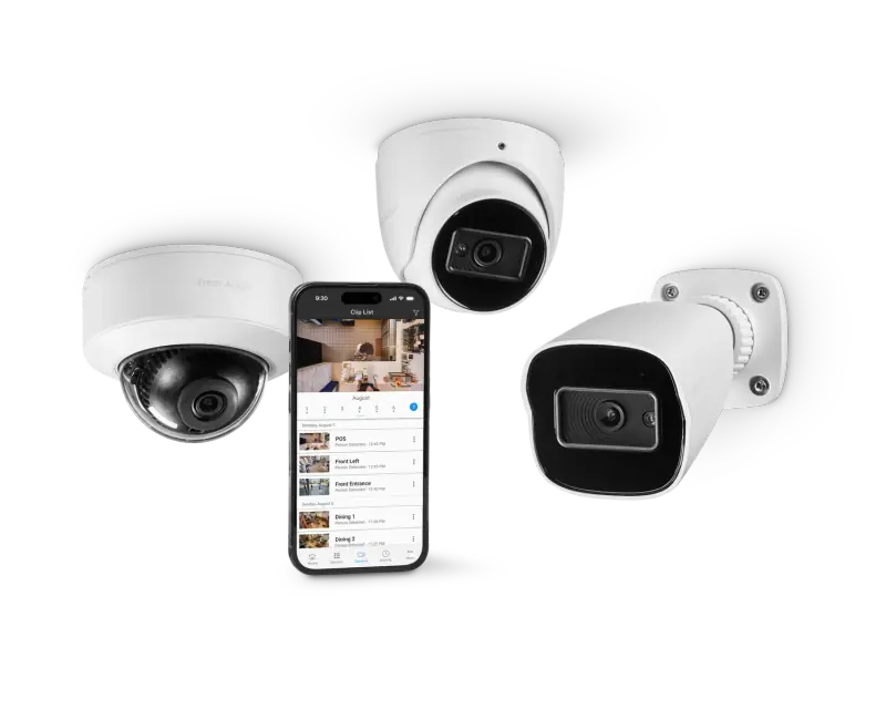 Security camera mobile app showing live remote viewing on smartphone