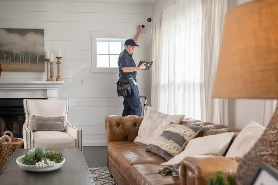 Professional technician installing CCTV camera system in Ottawa